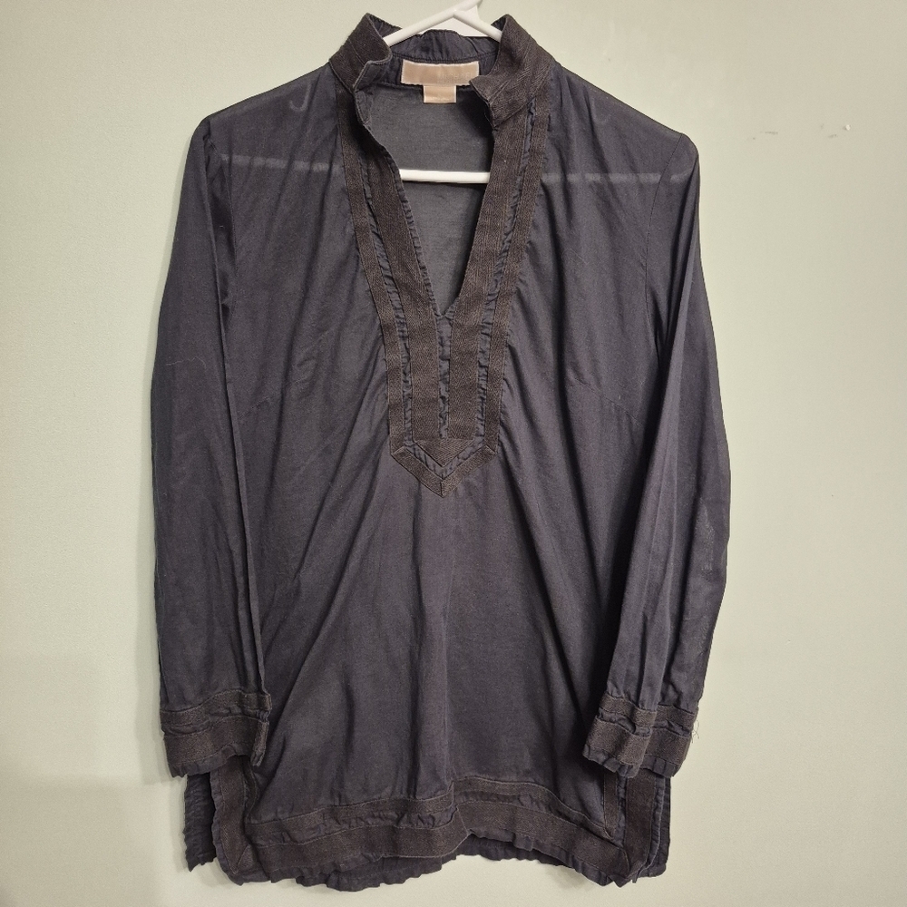 Michael Kors Women's Boho Beach Resortwear Black Tunic V-Neck Top Size Medium - Picture 2 of 6